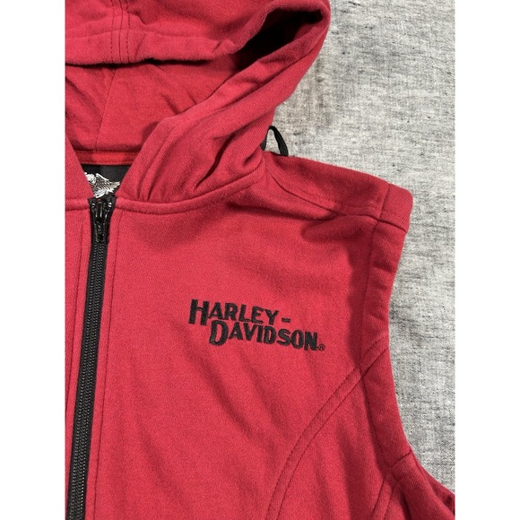 Harley Davidson Hoodie Womens Extra Large Red Zip-Up Sleeveless Snap Pockets - Picture 4 of 12